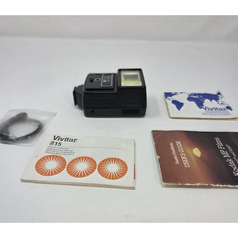 Vivitar Auto 215 Shoe Mount Flash Vintage Film Camera Untested w/ Manual & Cord